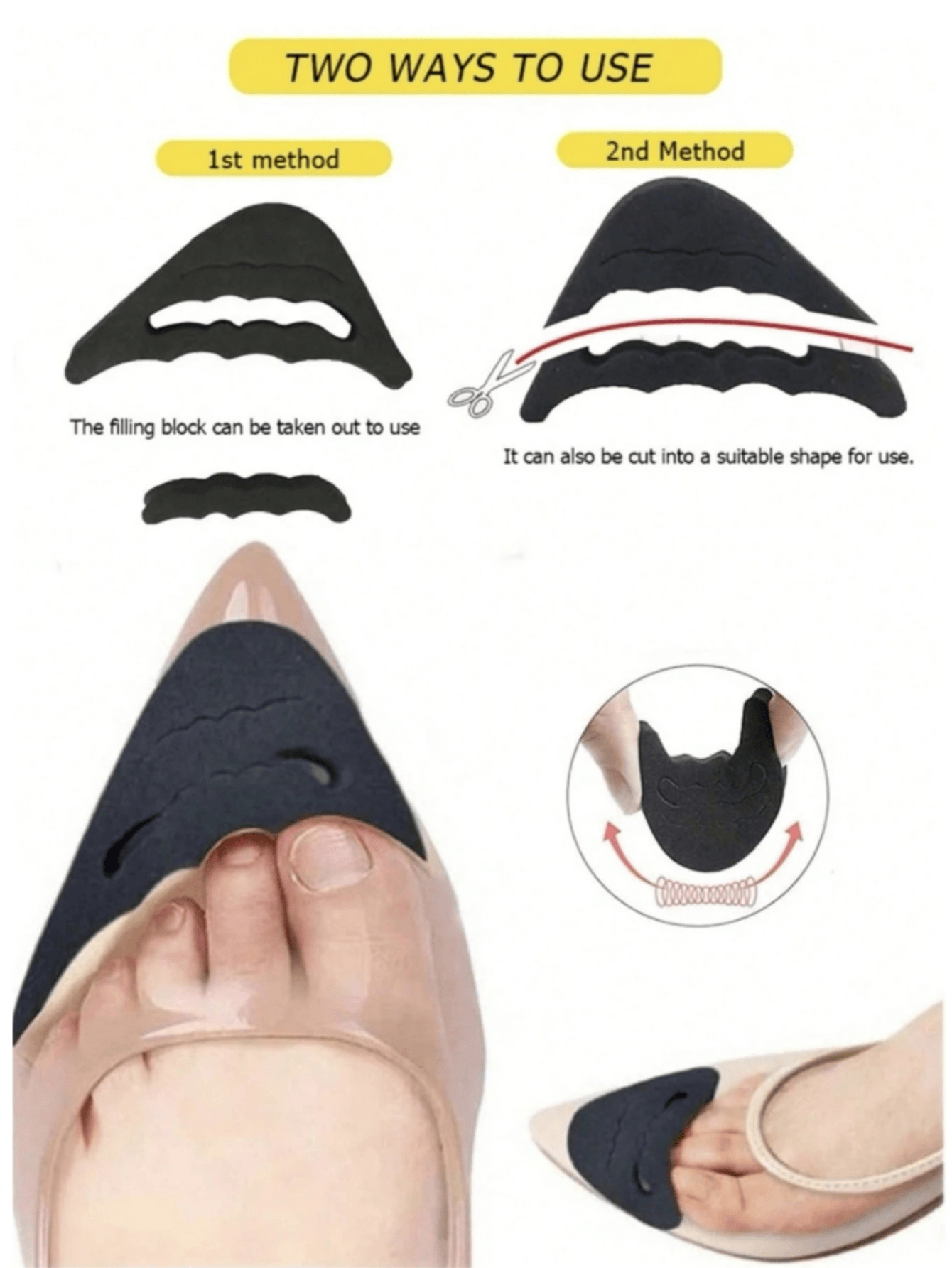 2 Paar weiche halbe Einlegesohlen mit Zehenstopfen, wiederverwendbare, mit Zehenschaum gefüllte Einlegesohlen, verstellbare, übergroße Fußstützkissen-Unisex-Einlegesohle
