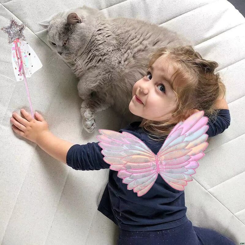 Cute Children Costumes Performance Props Gradient Color Butterfly Princess Angel Wings Fairy Stick Kids Dress Up Playing Toys