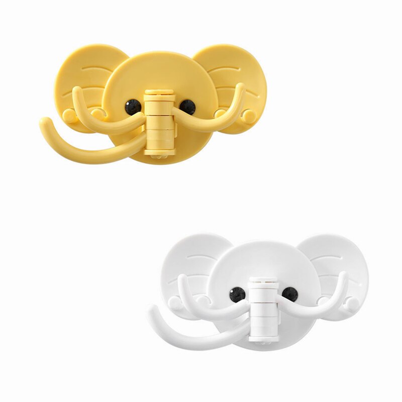 Cartoon Haak Organisator Keuken Badkamer Roterende Olifant Haak Sticker Keukengerei Houder Multifunctionele Haken Sleutelhouder: YELLOW and WHITE