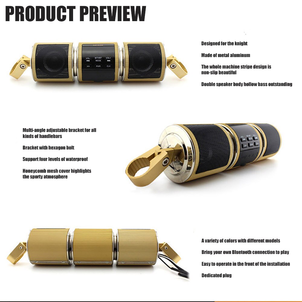 MT487 Motorcycle Bluetooth Music Player MP3 FM Radio Adjustable LED Screen Motorcycle Stereo Speaker Waterproof