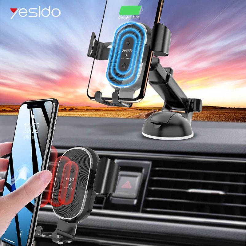 Yesido 2 In 1 10W Qi Draadloze Oplader Voor Iphone 11 Pro Max Snelle Auto Draadloze Oplader Auto Zwaartekracht auto Telefoon Houder Voor Samsung