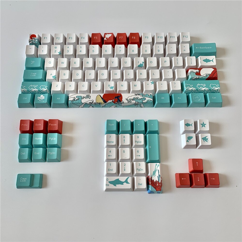 108 nøgle japan japansk rod font tastatur farvestof sublimation pbt oem coral sea keycap til ikbc cherry mx annie mekanisk tastatur: 108 nøgle engelsk