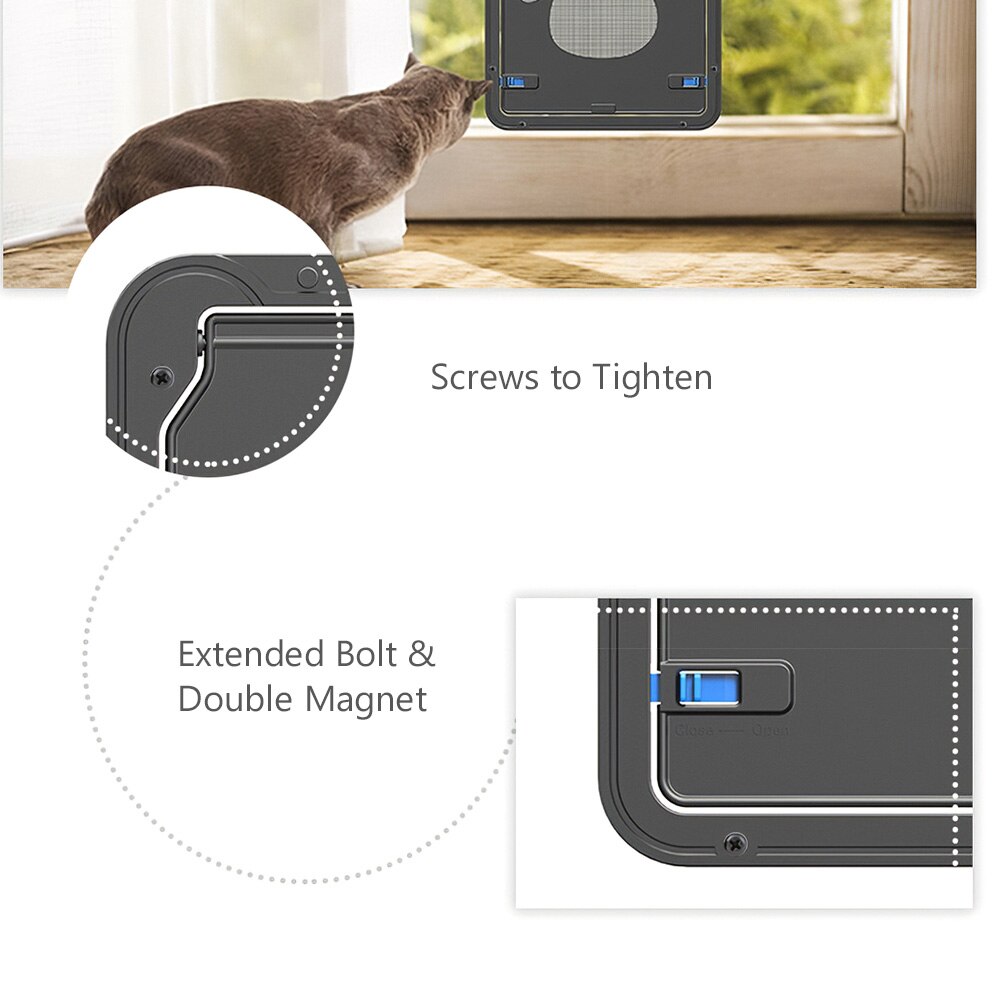 Pet Screen Door Magnetic Flap Screen Automatic Lockable Black Door for Small Cat Puppy