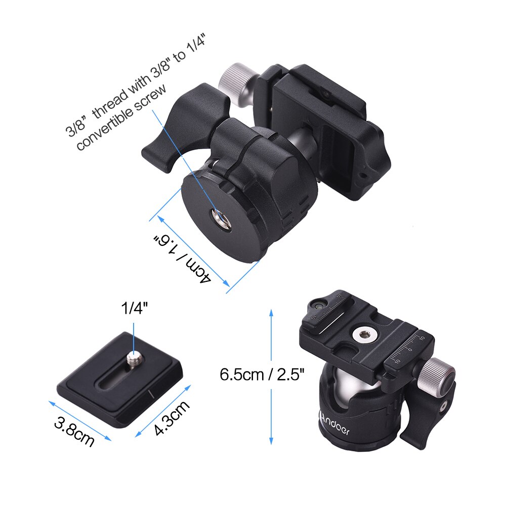 Andoer Mini Ball Head 360 Graden Statief Ballhead Mount Voor Canon Nikon Sony Dslr Cam Voor Iphone X Voor Samsung voor Gopro Hero