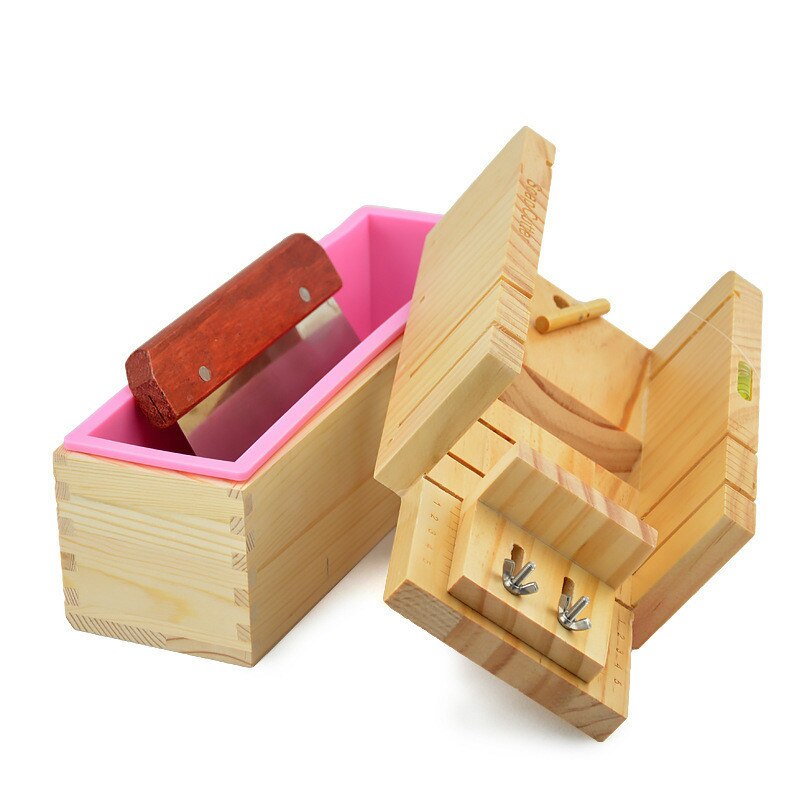 3pcs/set DIY Soap Kits Soaps Making Tool include Wood Cutting Box+1200ml Silicone Mold+Straight Blade Manual Soap Supplies: Set A-1