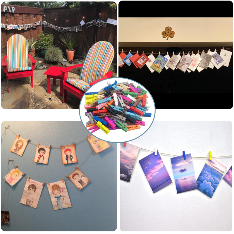 50/100 mini klesklyper i tre , , 1- cm små treklyper, hamptau til fotovegger og gjør-det-selv-håndverk.