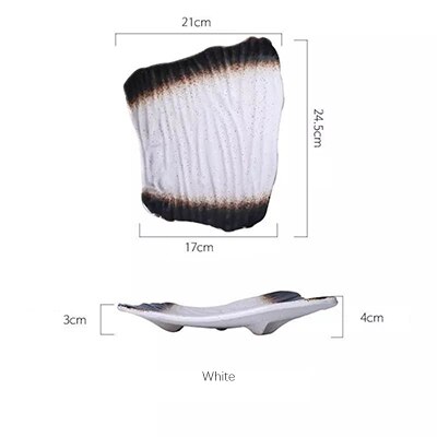 Retro Ceramic 10-Inch Plate Irregular Shape Dessert Plate Sushi Noodle Western Food Snack Plate Cake Plate Decoration Tableware: White