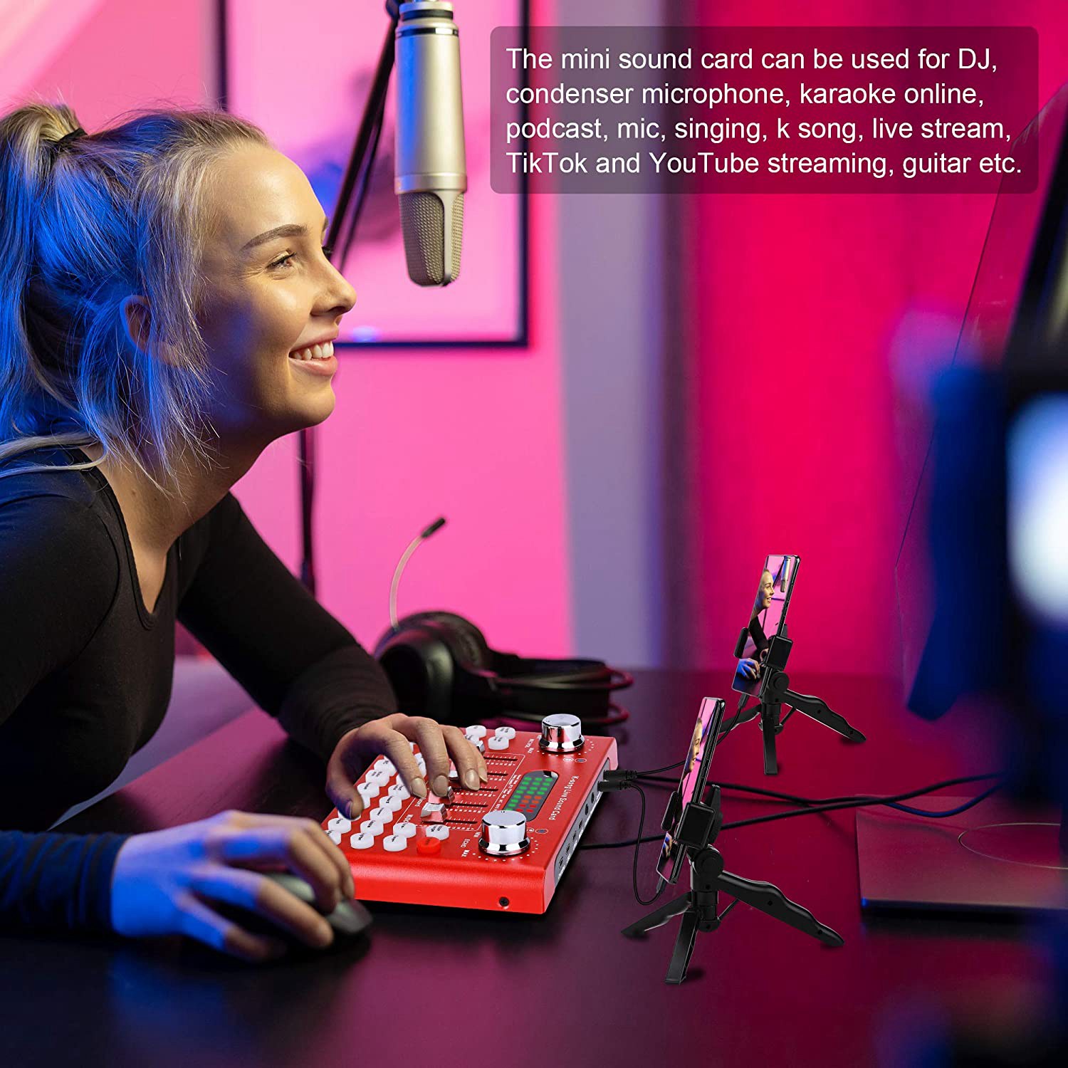 Bluetooth Audio Mixer With Effector And Voice Changer Used For Live Broadcasting Music Recording Podcasting