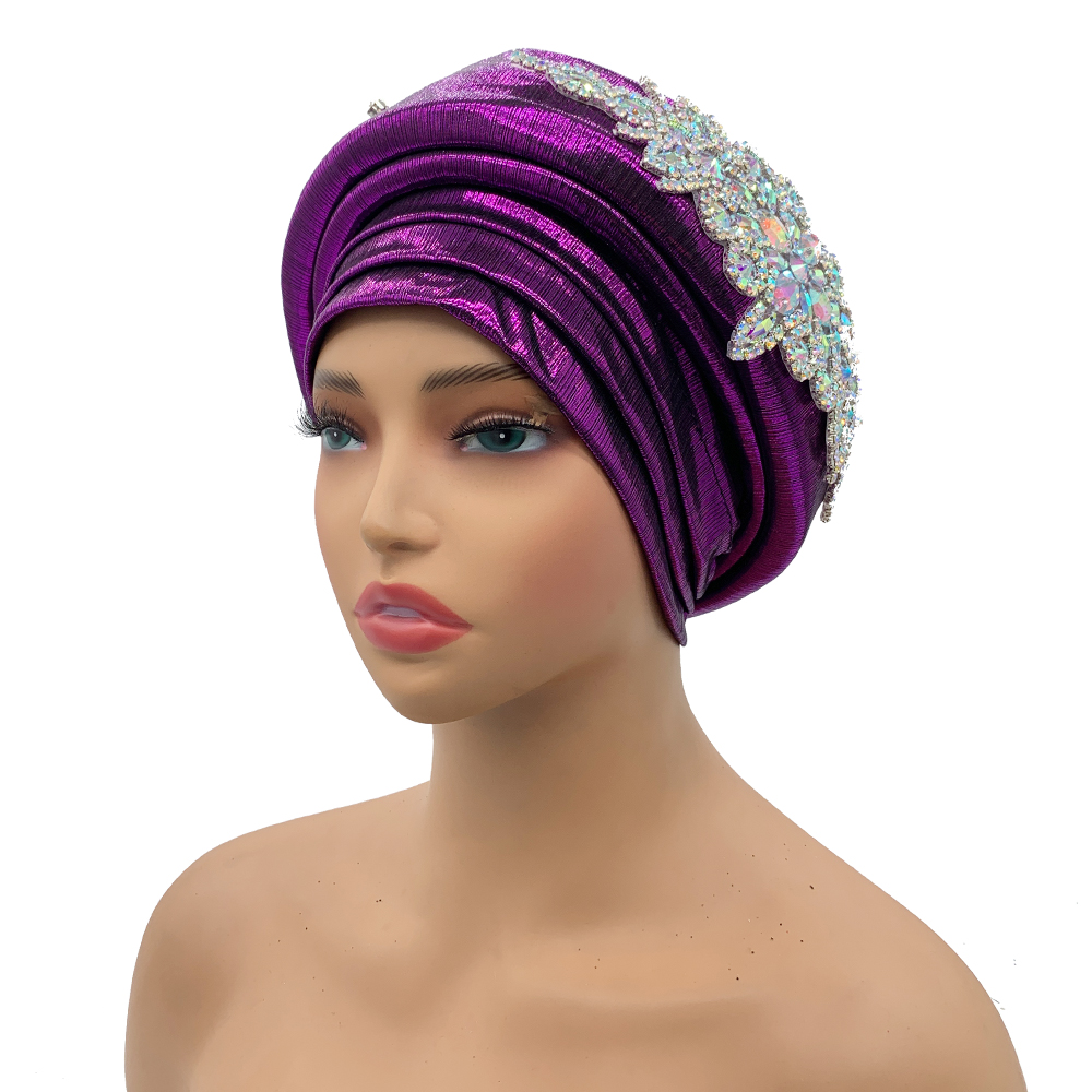 Luxus Strass Turban Hütte für Frauen Afrikanische wickeln Kopf Kopfbedeckung Nigeria Auto Gele Headtie Turbante Mujer: cyan