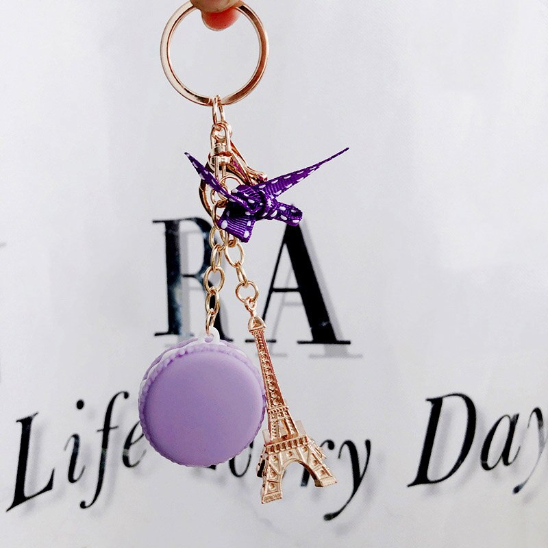 Paris Tower Macaron Cake Keychain Dessert Model Keychains Car Pendant Ornaments Women Bags Jewelry Keyring porte clef