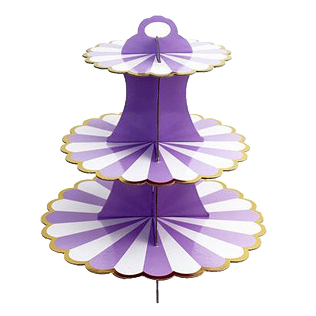 3 Tier Collapsible Cupcake Stand Cake Macaron Display Tower Birthday Party Tool: Purple