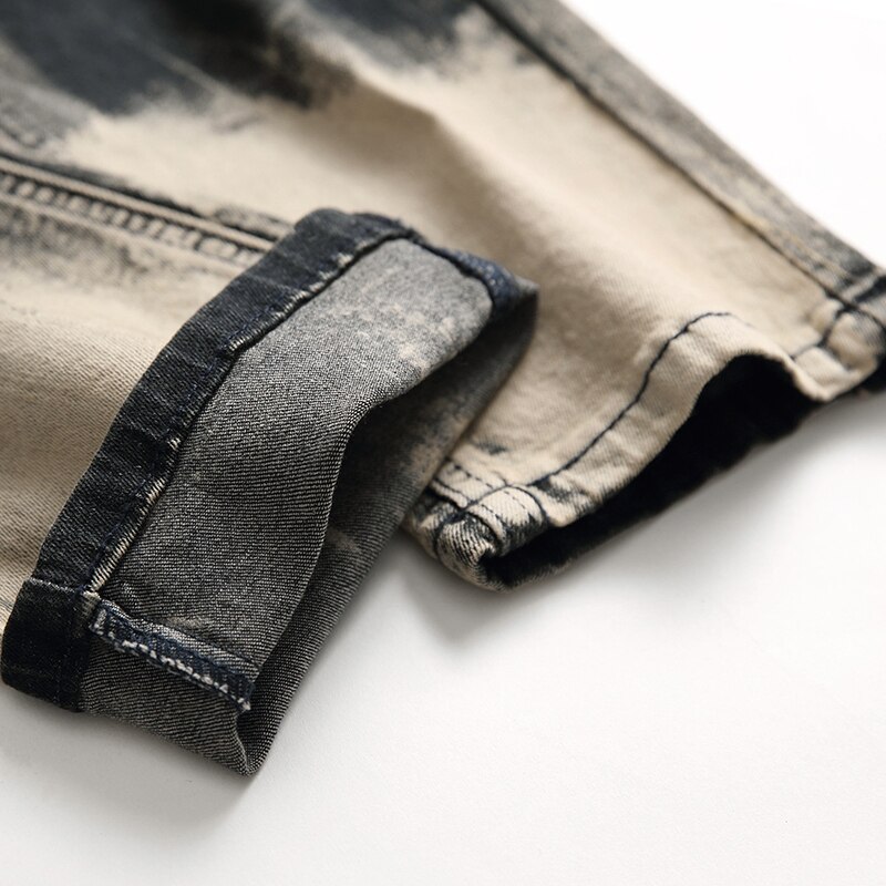 Men's tie dye slim stretch jeans Plus size washed denim pants
