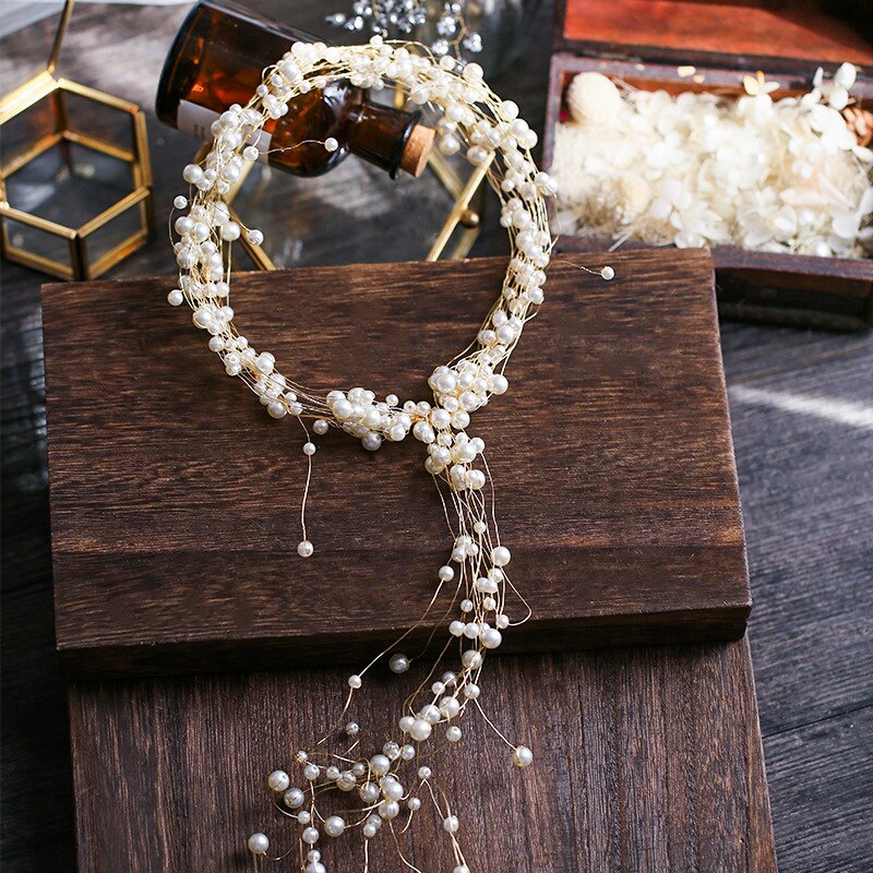 Diadema de flor de perla para novia, corona para boda, corona de flores para la cabeza, accesorios para el cabello de estilo bohemio para mujer, diadema para traje de boda