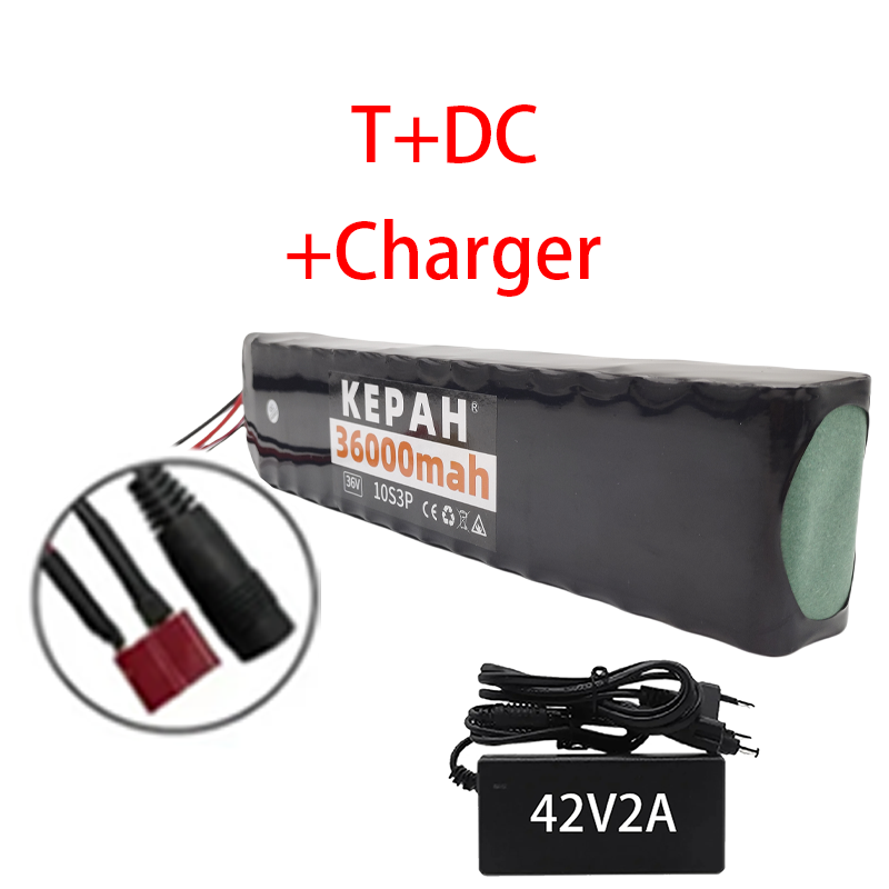 Akumulator litowy 36 V 36 Ah 18650 10S3P 500 W Zmodyfikowany akumulator do skutera elektrycznego 36 V z BMS, SYP XT60 JST: Czekolada