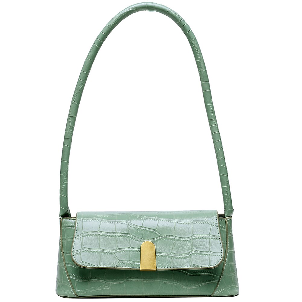 Mønster kvinner skulder veske solid pu lær casual clutch tote bag dame skulder veske håndvesker: Grønn