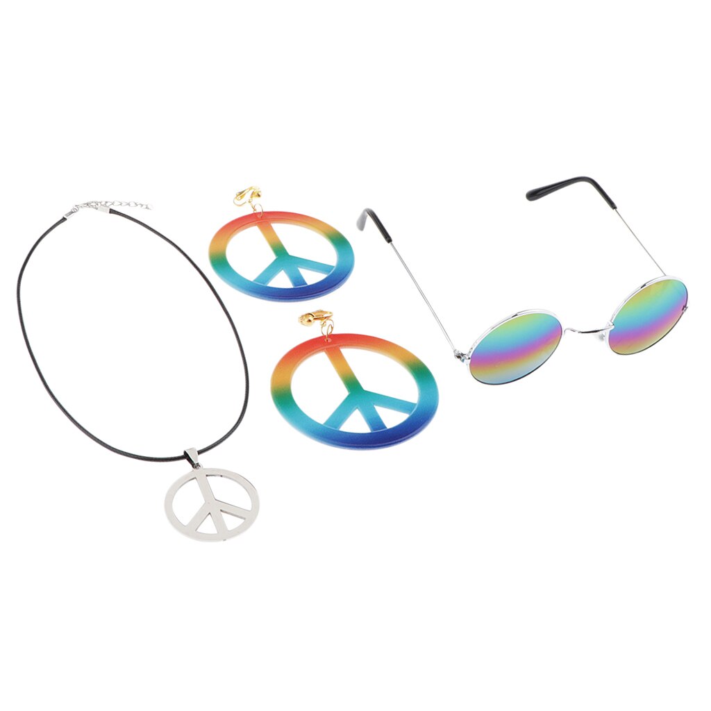Peace Sign Necklace Earring Hippie Sun Glasses Hippie Accessories