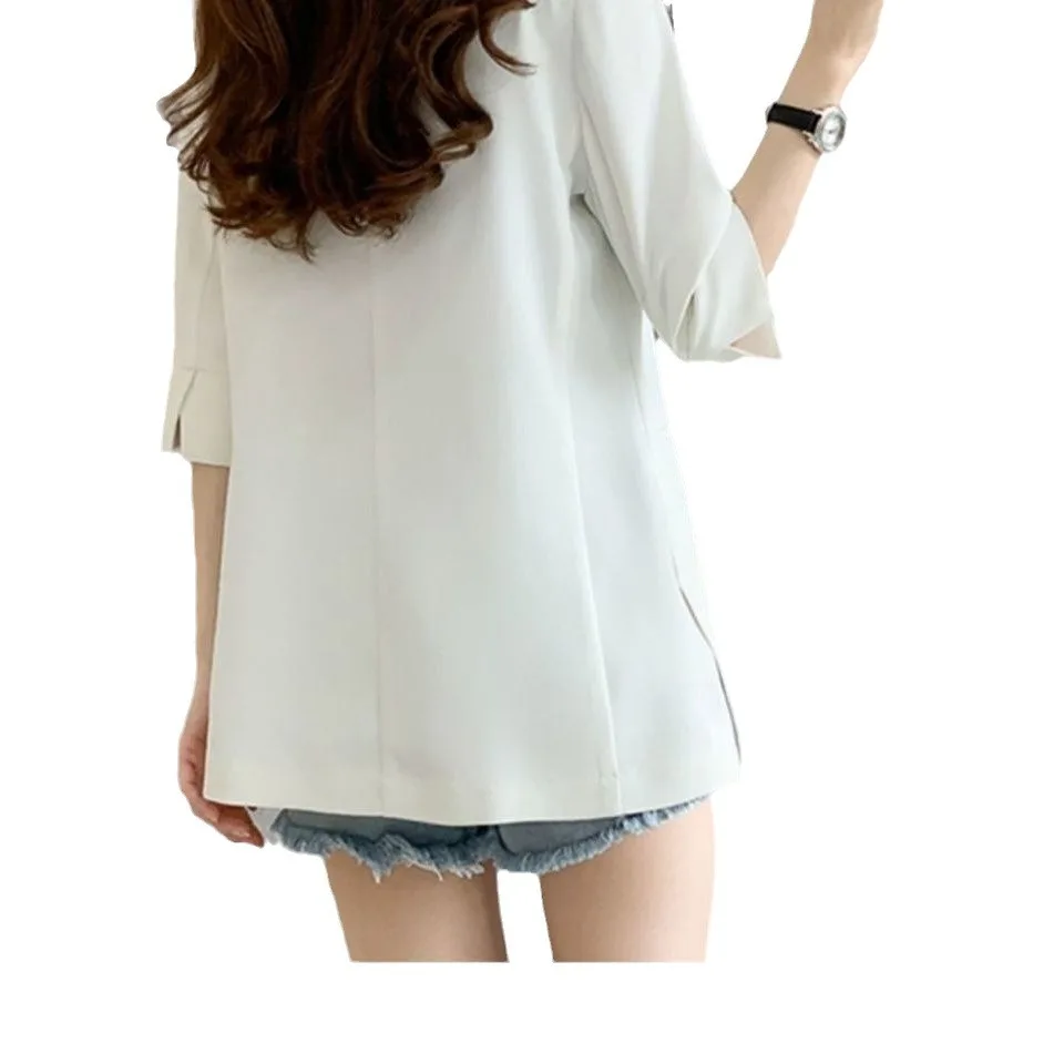 Casual Mid-Length Single-Layer Suit Jacket 7/8 Sleeve Black White Lightweight Summer Of The Season Fashionable Women's