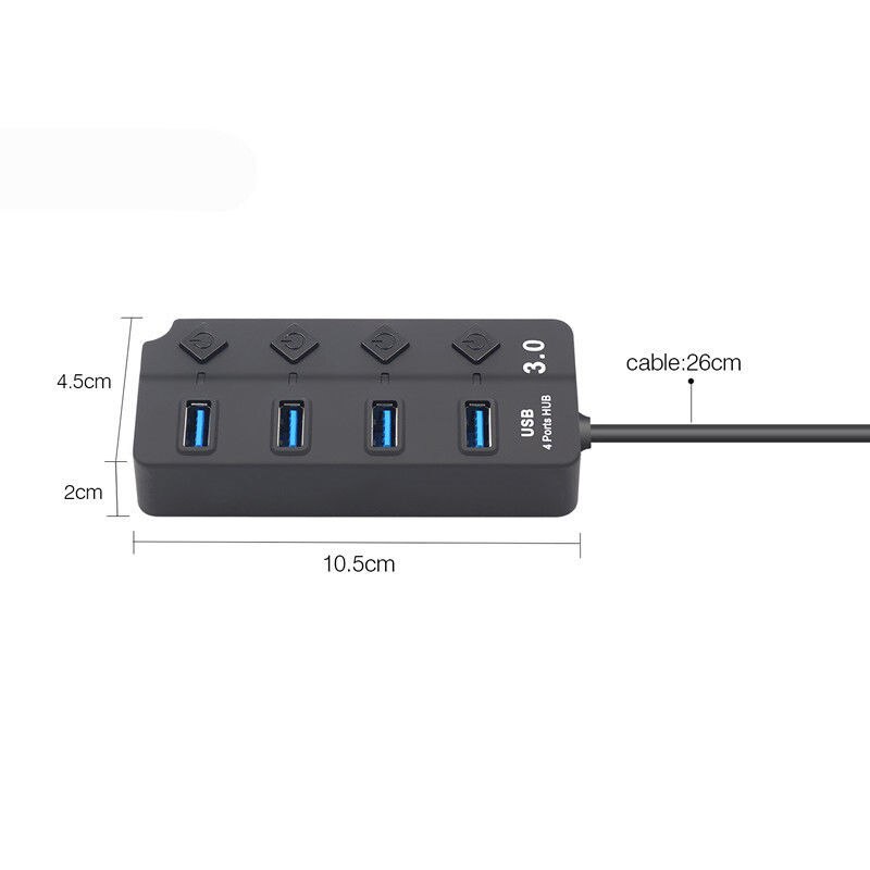 Usb-hub 3.0 5 gbps hoge snelheid 4- poorts usb 3.0- hub splitter aan/uit-schakelaar voor laptop-pc