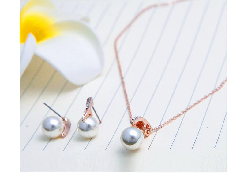 n480 Women Jewelry Set Crystal Simple Alloy Imitation Pearls Necklace Earrings Wedding Jewelry Set