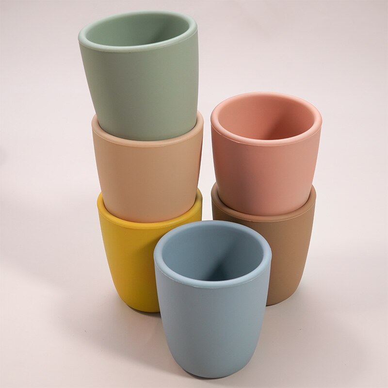 Taza de agua para bebé, vaso portátil de silicona para alimentación infantil, de grado alimenticio, Color sólido