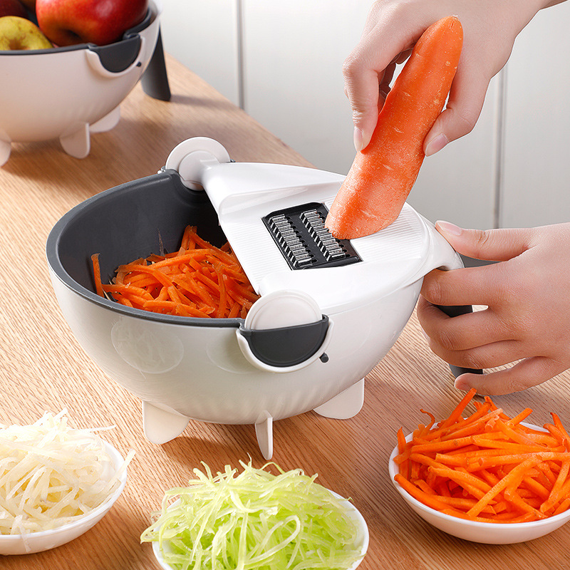 Multi manuel snitter roterende grøntsagsskærer med afløbskurv multifunktions køkken veggie shredder rivejern skiver fri skræller