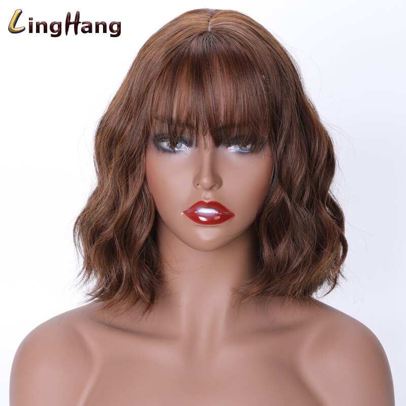 Linghang kortbølgebånd pannelugg parykk 15 farger høytemperatur syntetisk parykk egnet til hvite/svarte kvinner: 2-30