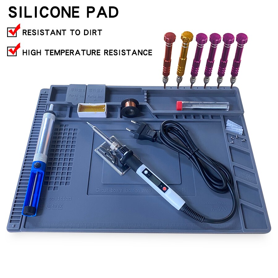 Heat Insulation Silicone Pad Desk Platform 45x30cm for Soldering Station Iron for Mobile Phone PC Computer Repair Mat Magnetic