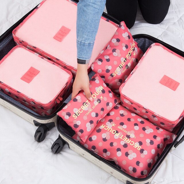 6/ PCS Travel Storage Bag Clothes Tidy Organizer Suitcase Pouch Travel Bag Case Shoes Packing Cube Bag luggage bag: Red flower