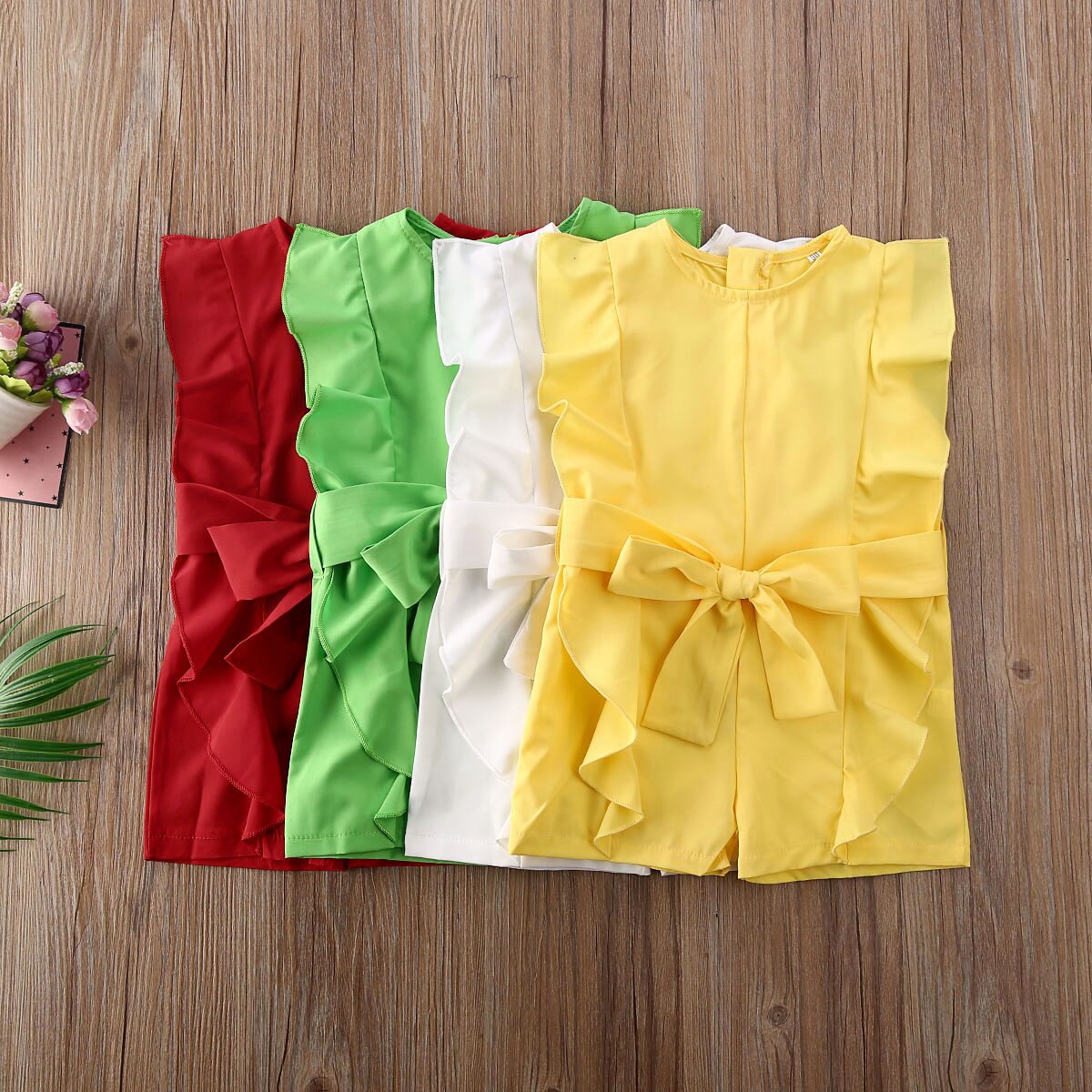 Peuter kind baby meisje 1t-5t rompertjes chiffon ruches mouwloos effen romper jumpsuit kleding outfit zonnepak