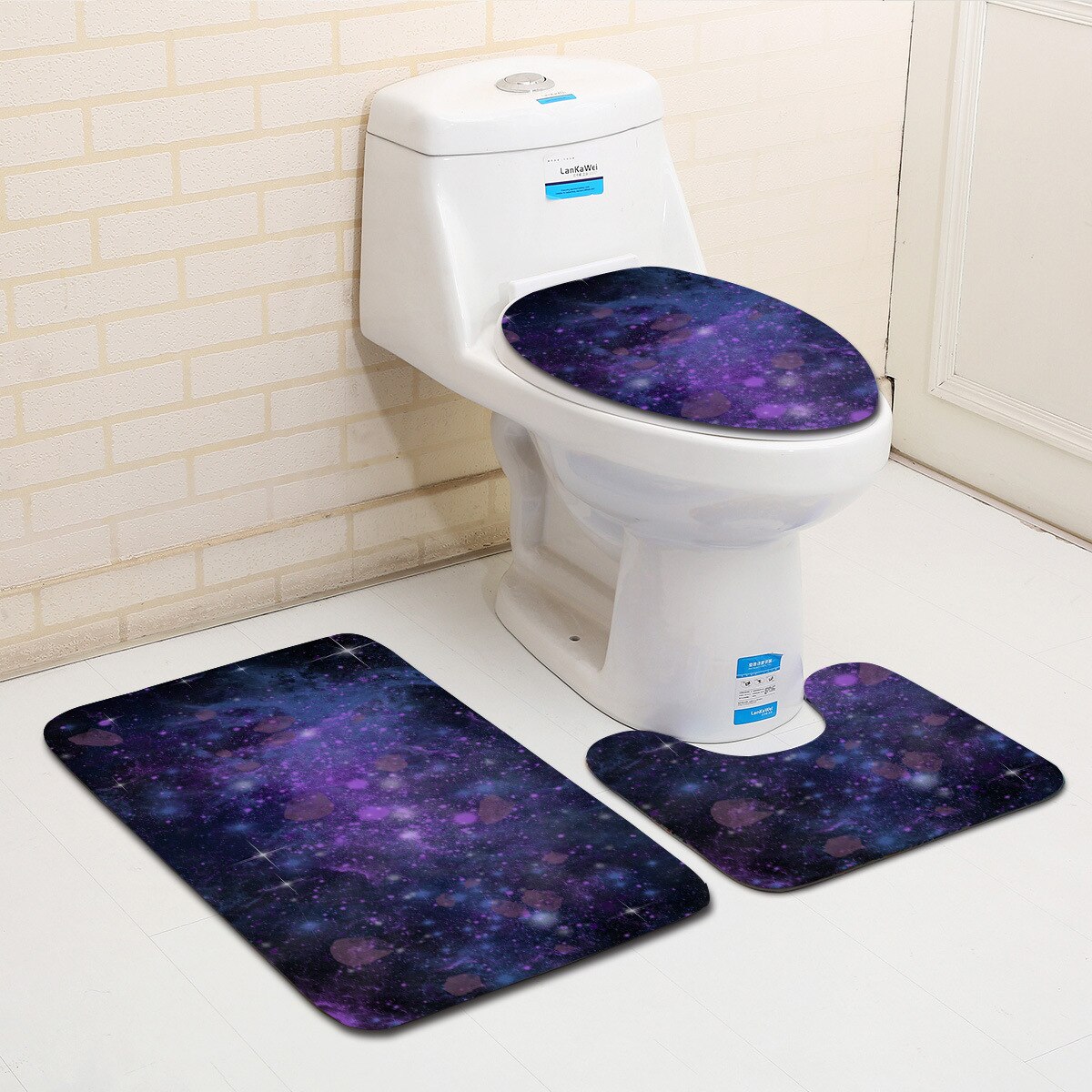 3 pièces/ensemble tapis de bain salle de bain absorbant anti-poussière douche tapis de toilette ensemble antidérapant pied tapis ensemble ciel étoilé imprimer siège de toilette coussin