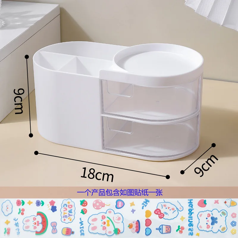 Gjennomsiktig oppbevaringsboks for skuff på skrivebordet kosmetikkorganisator studentpennholder skole kontorrekvisita: Hvit