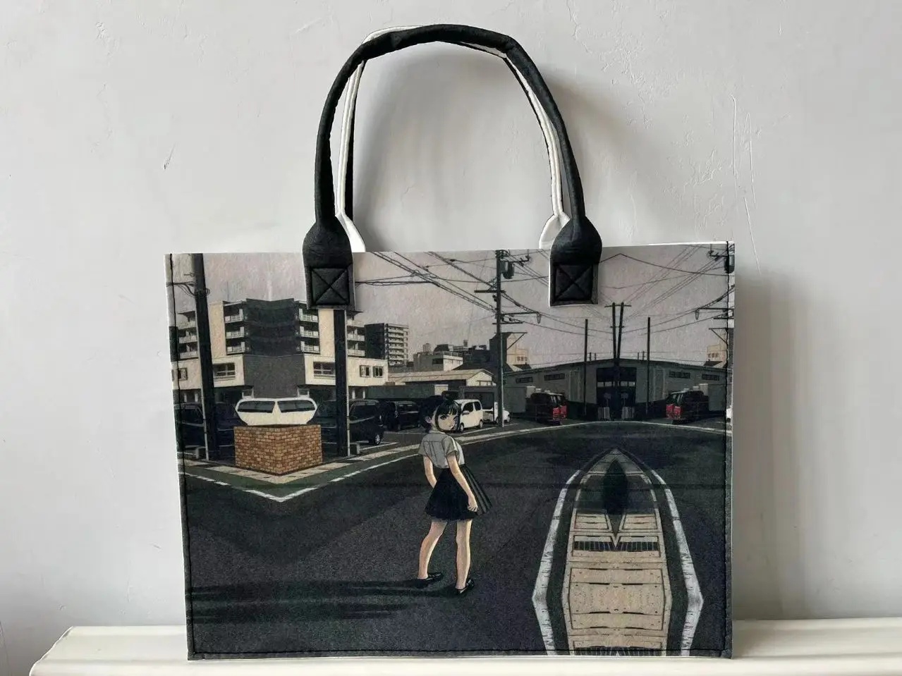 Large Capacity Felt Tote Bag Travel Ladies High-End Printed Commuting Shopping Bag Model Handbag for Women: Red