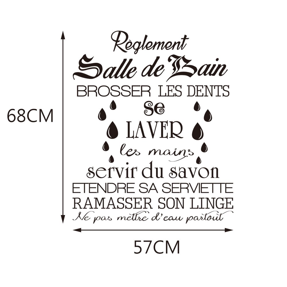 Autocollant Mural Citation Les règles Des Toilettes, Papier Peint De Décoration pour Salle De Bain, WC: DW3113L