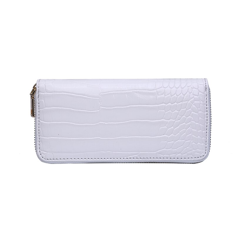 Portefeuille Long pour la des femmes motif Crocodile sac à main avec fermeture éclair sacs à main en cuir PU porte-monnaie porte-carte: WHITE