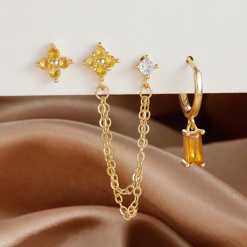 3 uds exquisito acero inoxidable 12 constelaciones pendientes de piedra natal conjunto para mujer Piercing de cartílago pendientes joyería de: Chapado en cobre envejecido