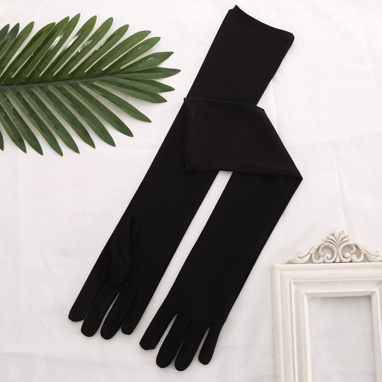 Guantes De boda largos para mujer, manoplas De satén para baile, color rojo, negro, blanco, marfil y rosa, 45CM De longitud: Black