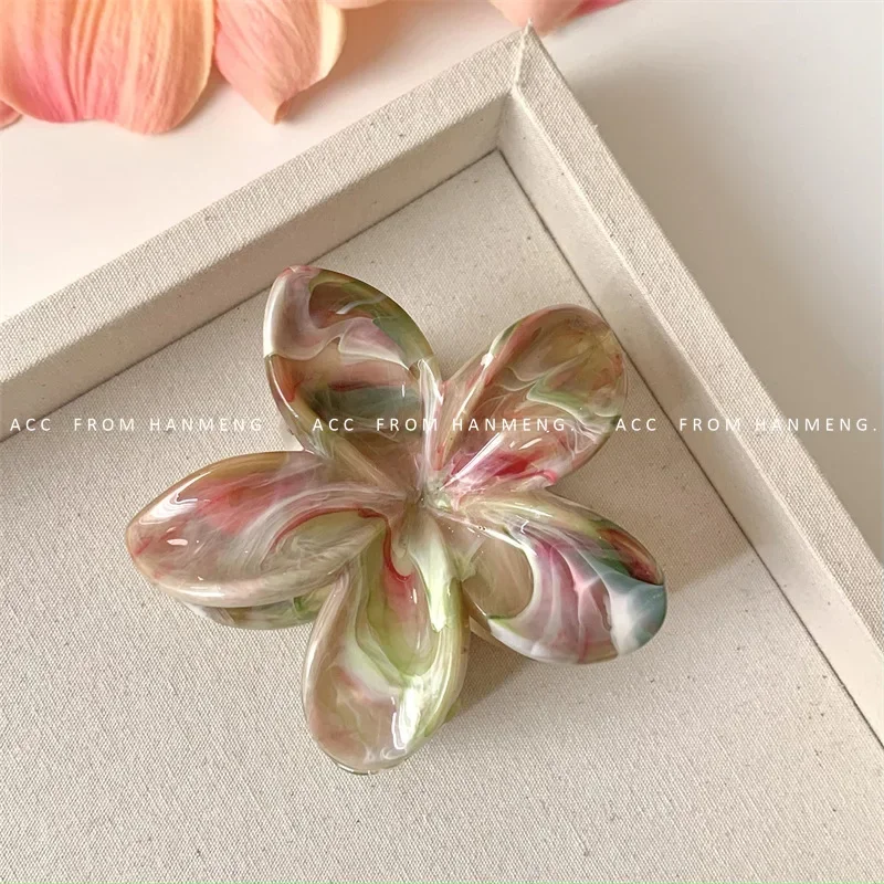 Pinza de pelo de flores acrílicas para mujer, pinzas de pelo con textura de mármol, horquilla de niña a la , accesorios coreanos para el cabello, tocado: Azul cielo