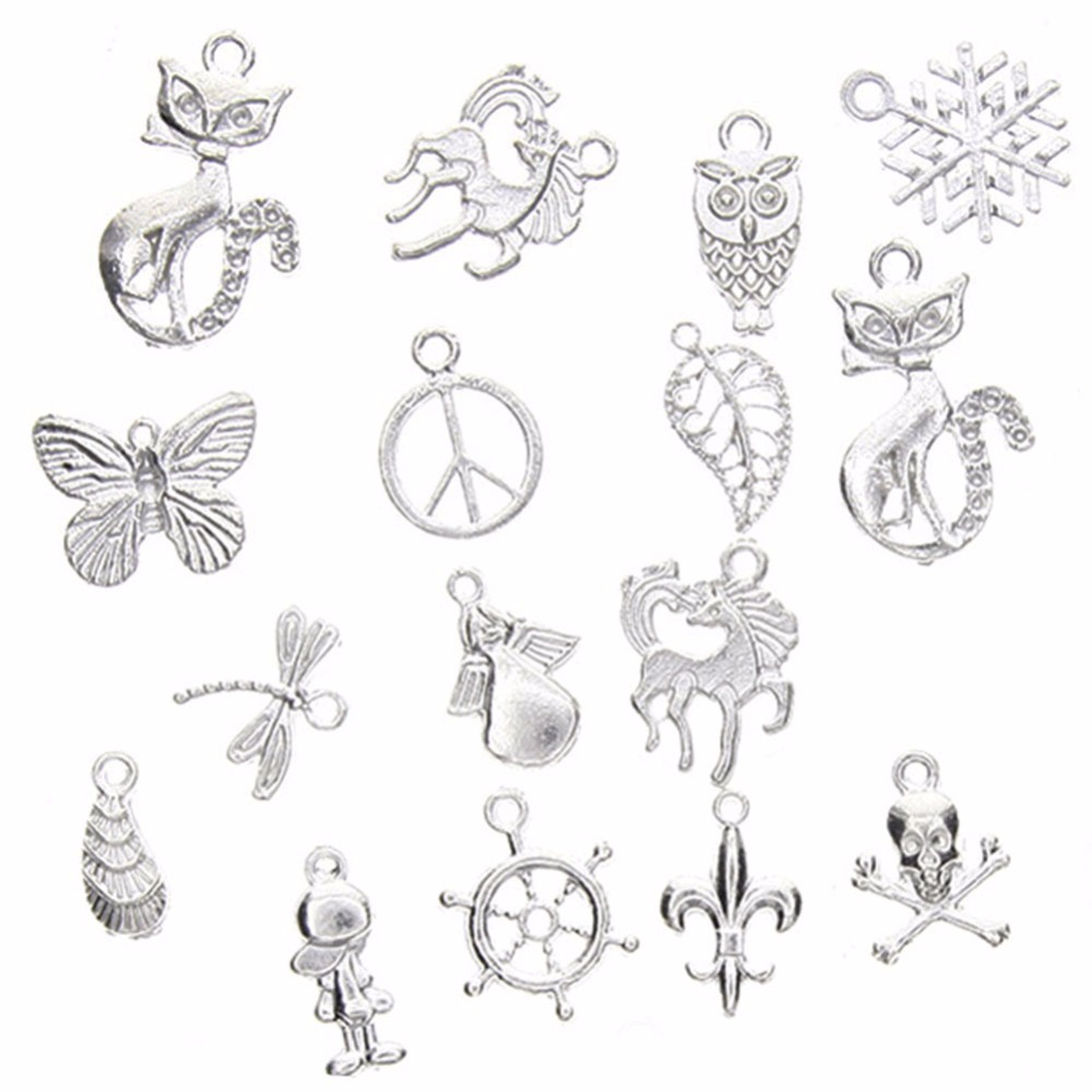 50 Pcs/Set Lots Tibetan Silver Plated/Gold Mixed Styles Charm Pendants DIY Jewelry for Necklace Bracelet Craft Findings #240209