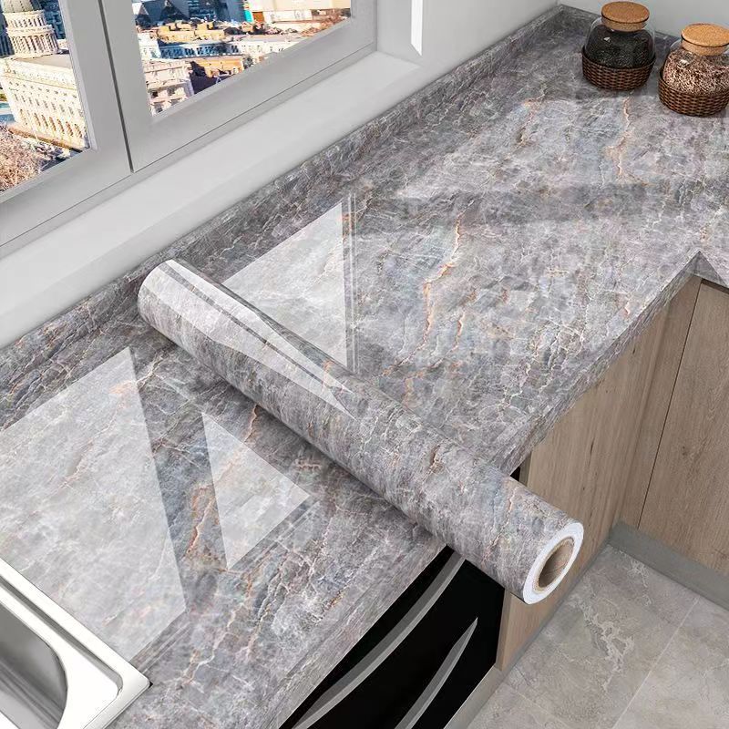 40cm kitchen self-adhesive wallpaper cabinet countertop contact paper PVC waterproof and oil-proof wallpaper wall sticker: black / 0.9㎡