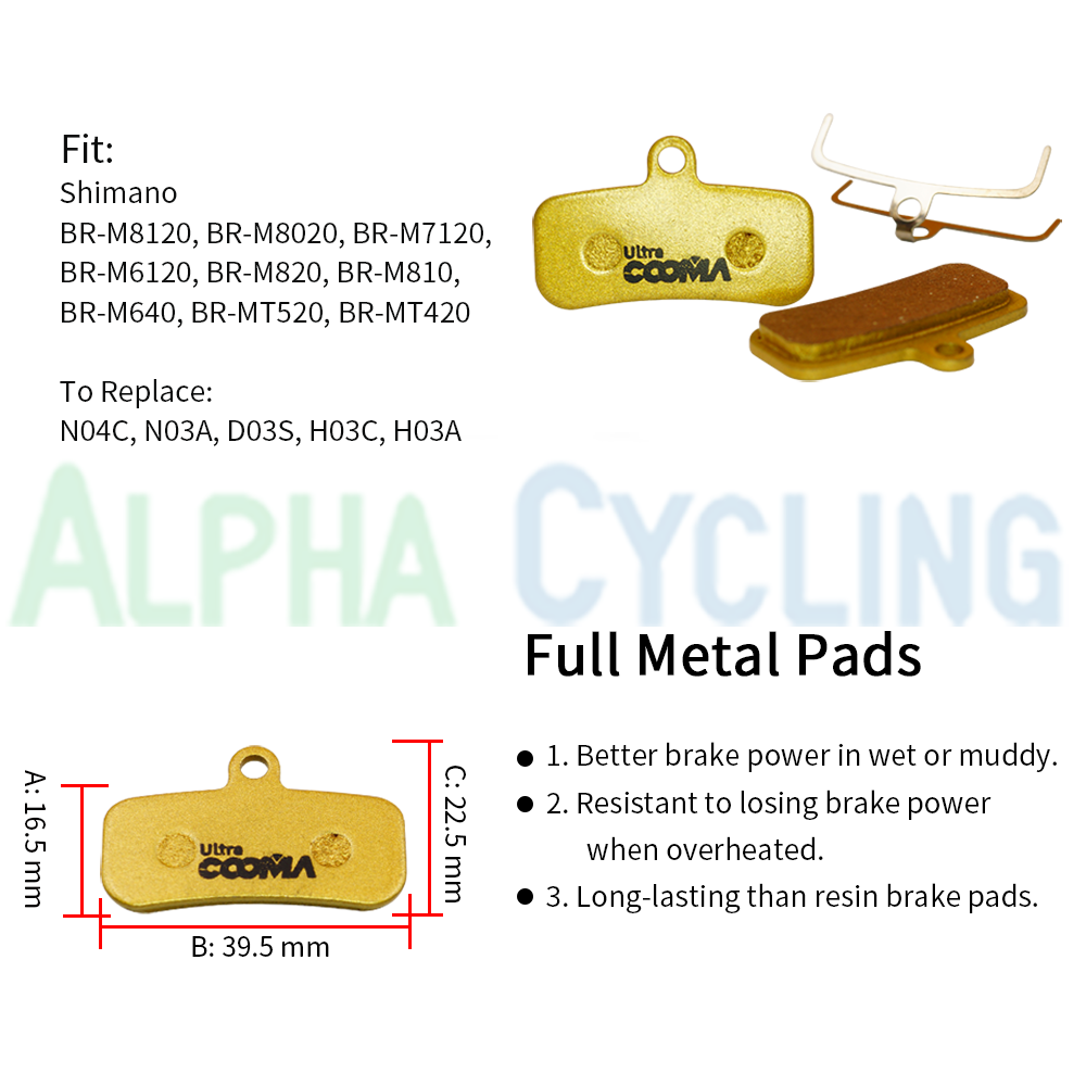 Pastillas de freno de disco de bicicleta para SHIMANO 4 pistones pinza Deore XT Zee Saint M820 M810 M640 MT520 MT420, 4 pares de metal completo