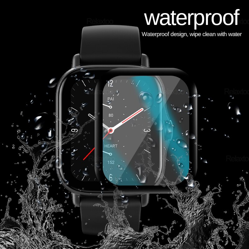 Película protetora curva de fibra de vidro, acessórios para smartwatch huami amazfit gts2 gts2e gts 2 2e, proteção macia de tela para animais de estimação, 3 peças