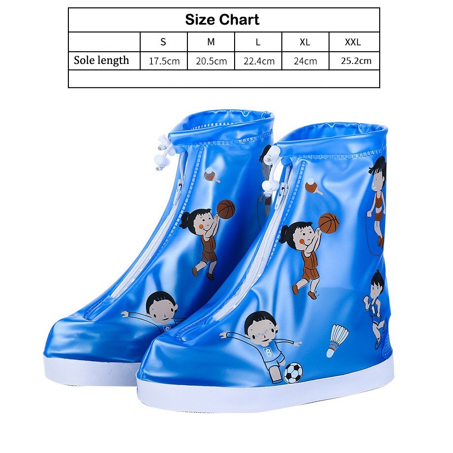 Crianças protetor sapatos capa bota impermeável unisex zíper chuva sapato cobre alto-superior anti-deslizamento chuva crianças sapatos casos: Blue