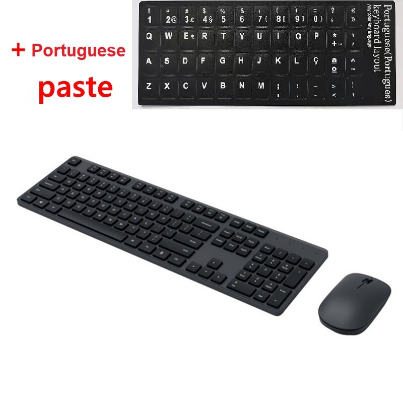 xiaomi Keyboard Mouse Set RF 2.4GHz Wireless Office Keyboard 104 Keys For Windows PC Compatible USB game Keyboard Russian Paste: Black and Por paste