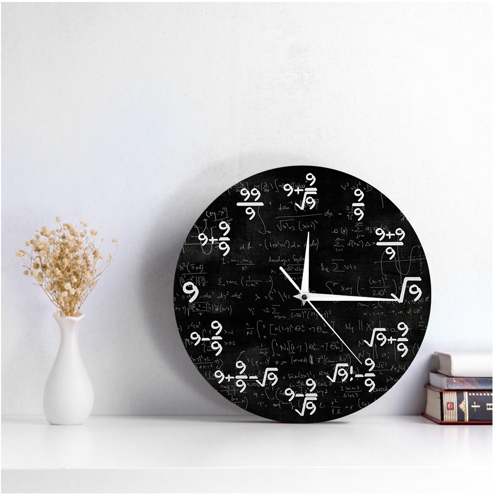 The Nines Math Wall Clock Number 9 Math Modern Clock Wall Watch Math Equation The Clock of 9s Formulas Mathematical Wall Art