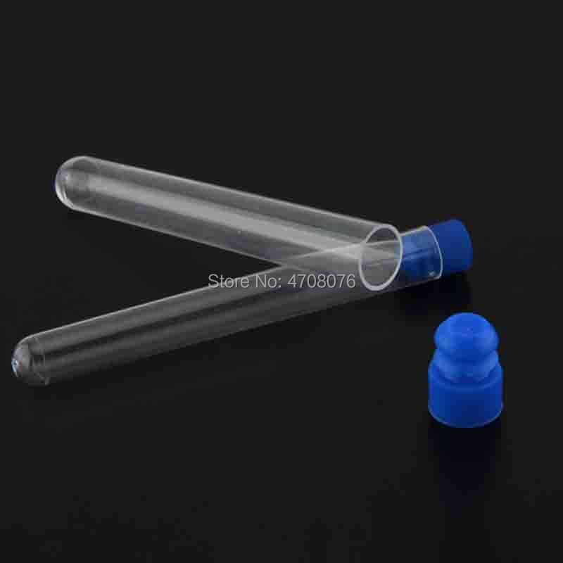 Tubo de ensayo de plástico con tapa azul, material PS para laboratorio científico, fondo redondo, 20x153mm, 50 unids/lote