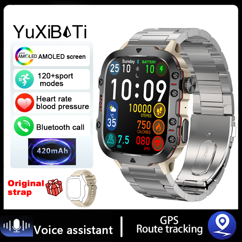 2025 nowy wojskowy inteligentny zegarek mężczyźni IP68 5ATM na wolnym powietrzu Sporty zdatność naganiacz zwierza monitor zdrowia 1.96 Cal Bluetooth Smartwatch: Różowy