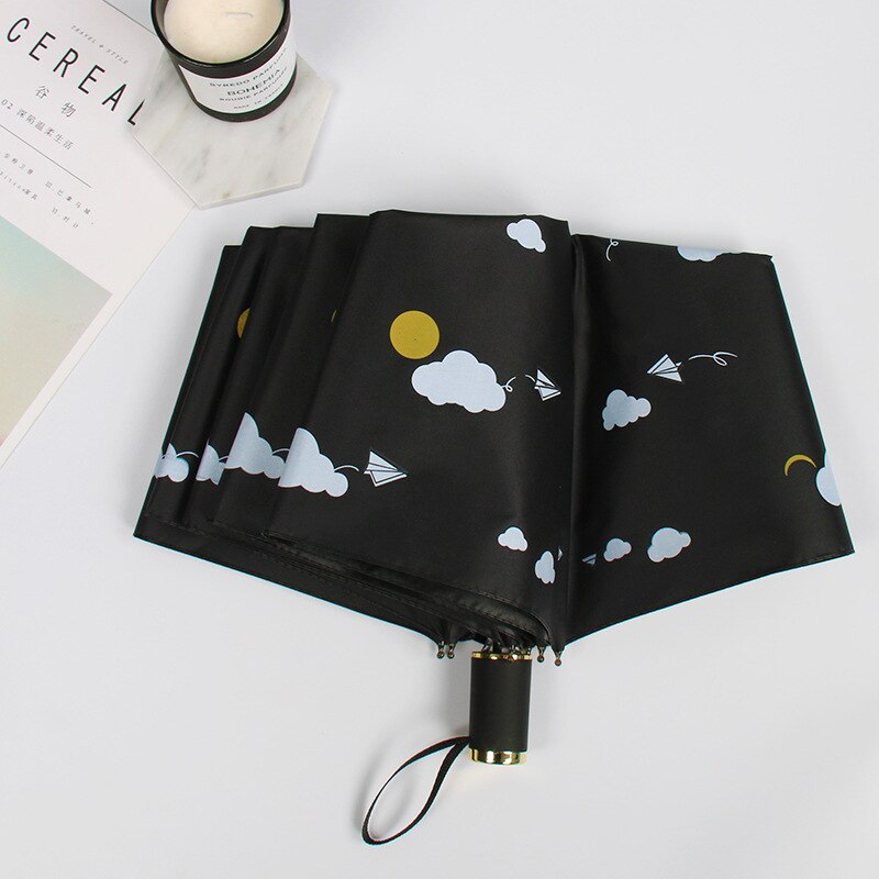 Frauen Luxus Leichte Regenschirm Schwarz Beschichtung Sonnenschirm 3 Falten Sonnenschutz Regen Regenschirm unisex Reise Protable Regenschirm: Schwarz
