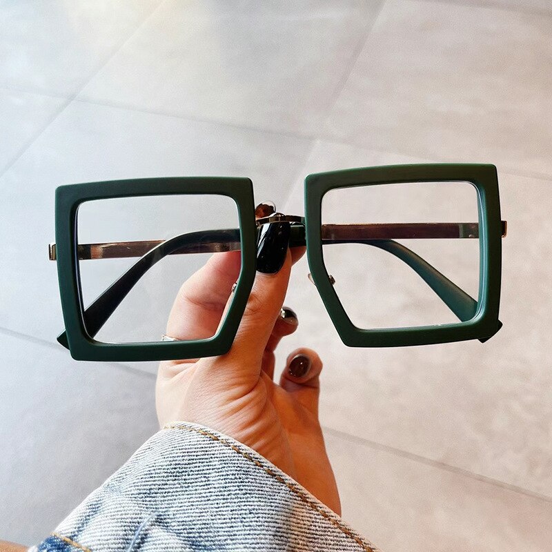 Lunettes carrées transparentes léopard pour femmes, monture de lunettes, classiques, Vintage, surdimensionnées, claires, à la ,: Green