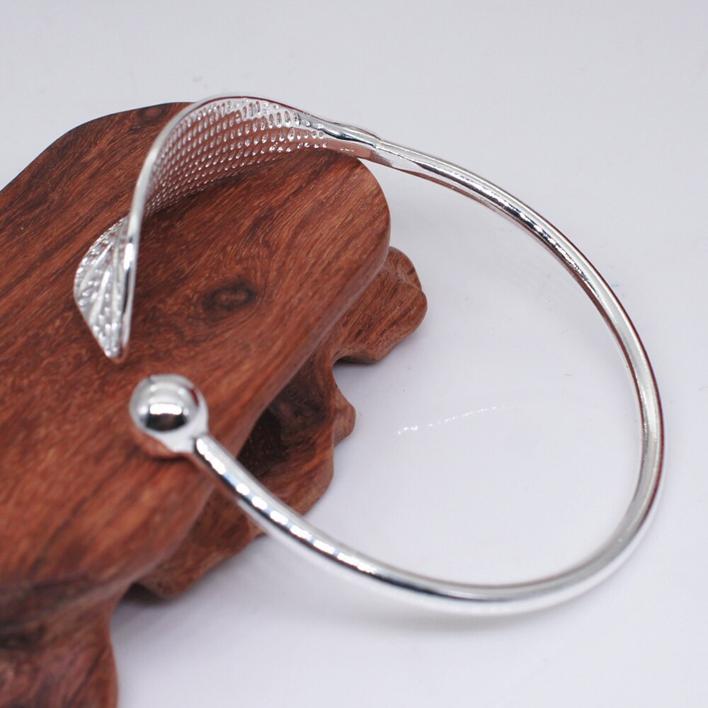 Vintage Leaf Open Bangle Verzilverd Pols Sieraden Voor Vrouwen Simple Shining Manchet Armband