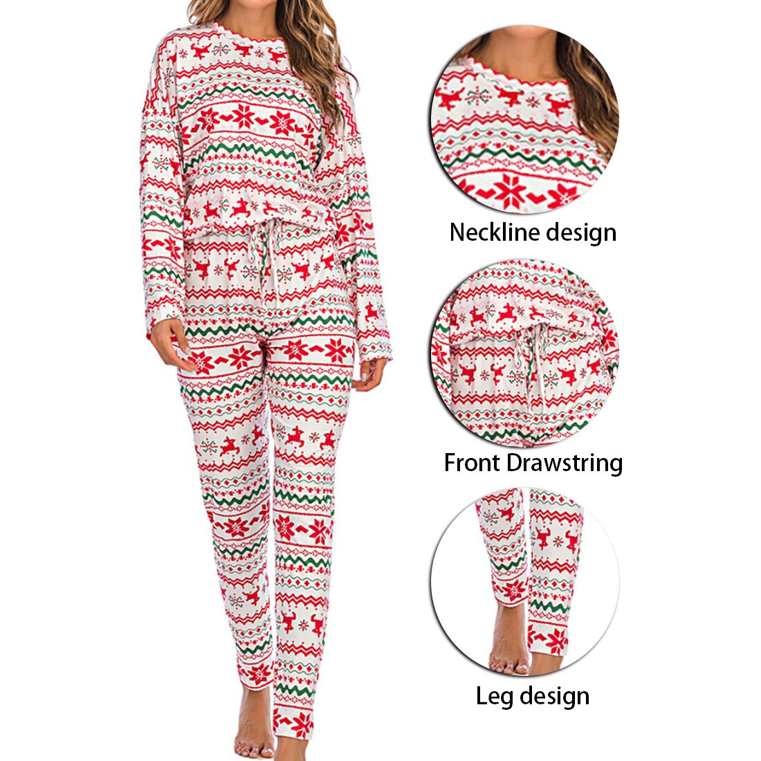 Oeak Kerst Pyjama Twee Stukken Sets Vrouwen Herfst Winter Brief Boom Print Lange Mouwen Tops + Lange Potlood Broek Nachtkleding suits